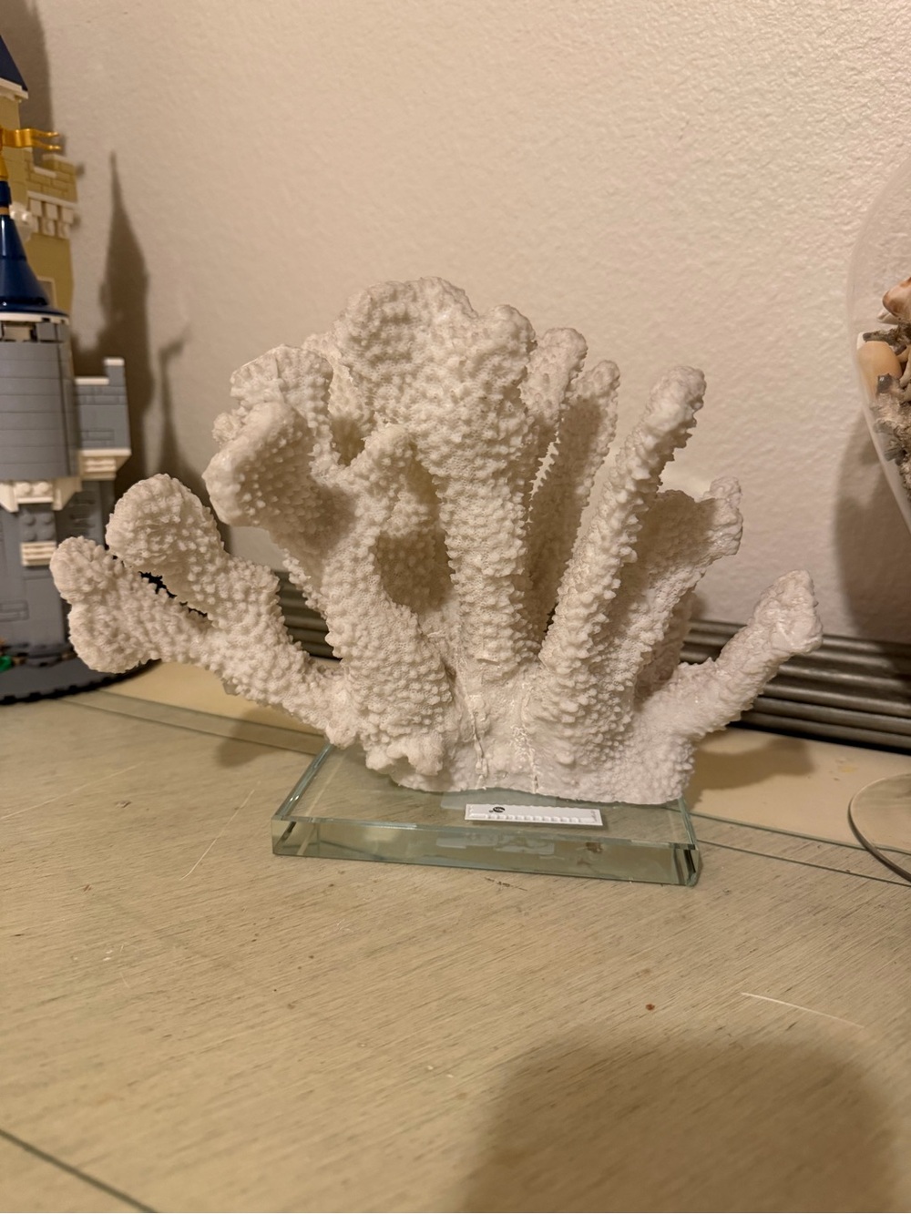 White Resin Branch Coral Sculpture 8x10 on clear acrylic display base